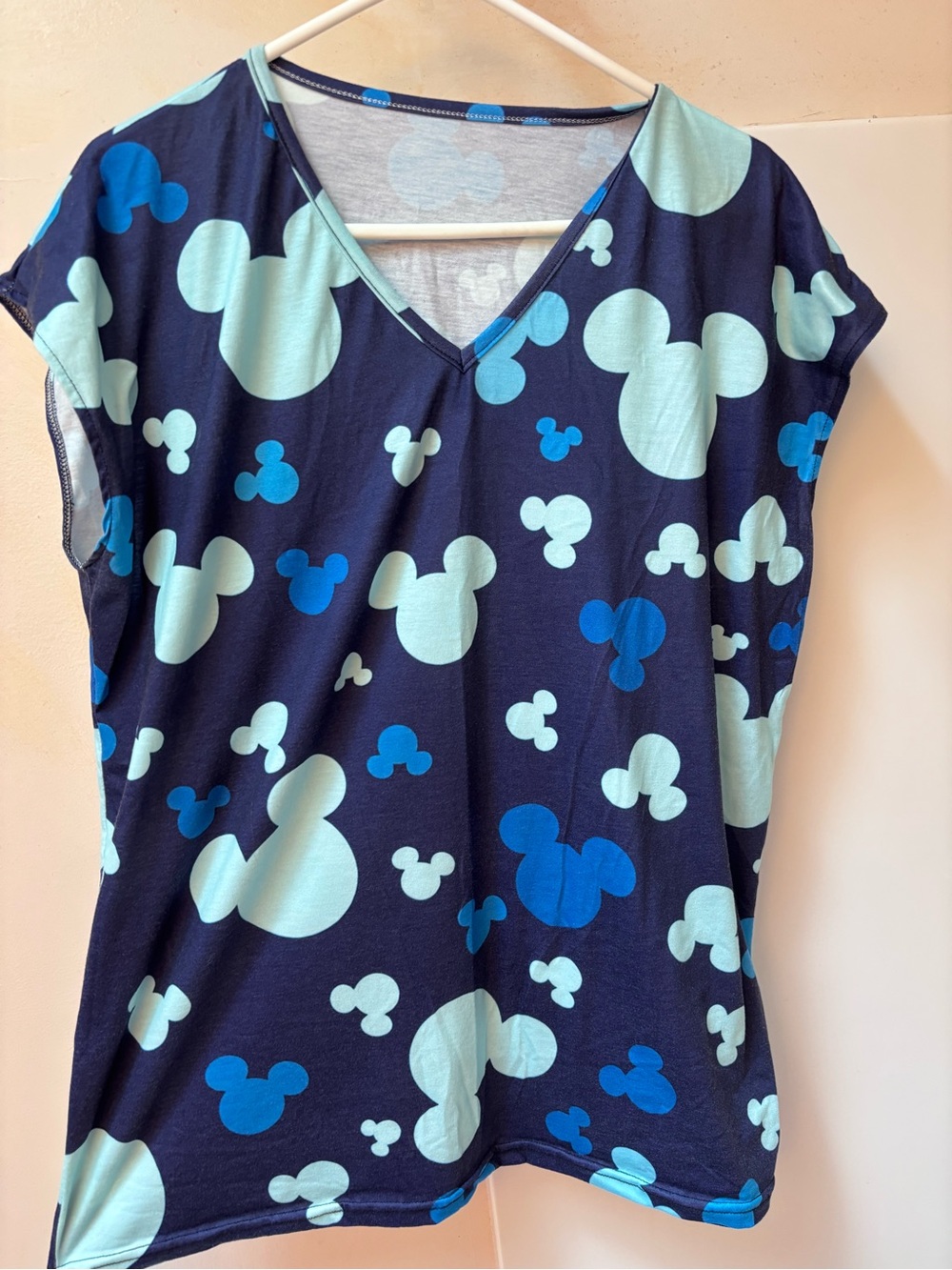 Navy V-Neck Tee with Light & Bright Blue Mickey Print